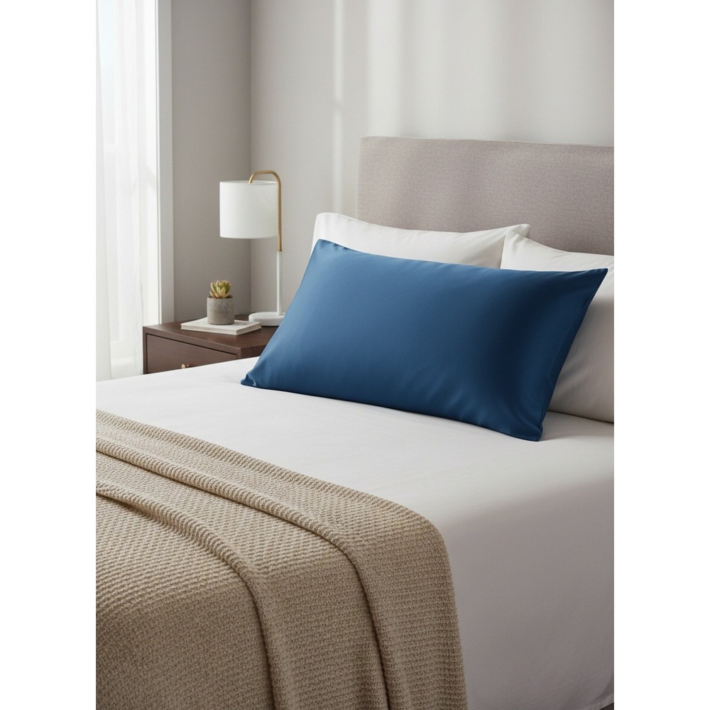 Navy Blue King Size Faux Silk Pillowcase Smooth Soft Bedding Navy Blue 20x35